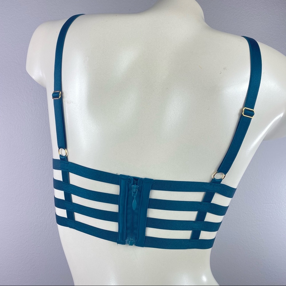 Green Ringmaster Bra and Thong Set Velvet/Mesh XS - Picture 5 of 8